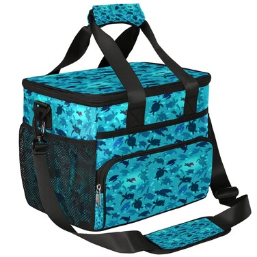 AUUXVA Insulated Cooler Lunch Bag Teal Sea Turtle Nautical Lunch Box Leakproof Large Tote Bag Reusable for Women Men Picnic Travel (15L)