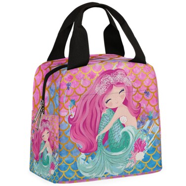 cfpolar Lunch Bags for Women Girls Pink Mermaid Insulated Lunch Box Reusable Cooler Lunch Tote for Picnics, Travel, Office Lunches, Schools, Beaches, Hiking, Fishing