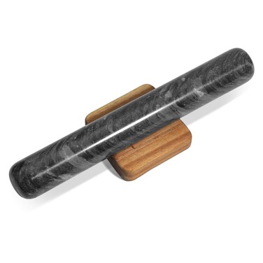 ComSaf Marble Rolling Pin with Wood Cradle 12 Inch Black, Non-Stick Dough Roller Professional Essential Kitchen Utensil French Heavy Duty for Baking, Pizza, Fondant, Pie Crust, Cookie, Pastry