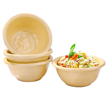 BOSILI 5 Inch Ceramic Rice Bowl Set of 4 Minimalist Style Small Porcelain Dessert Bowls for Side Dishes Oatmeal Fruit Soup Microwave and Dishwasher Safe (Yellow)