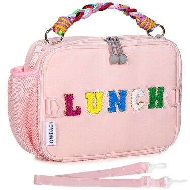 DWBAG Lunch Bag Kids,Insulated Lunch Bag for Girls with Shoulder Strap,Easy Holds Lunch Box,Snacks and Water Bottle Together,Keep Foods Fresh in School or Picnic (Pink)