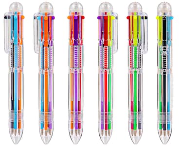 IHPUKIDI 100 Pack 0.5mm 6-in-1 Multicolor Ballpoint Pen, 6 Color Transparent Barrel Retractable Ballpoint Pens for Office School Supplies Students Gift