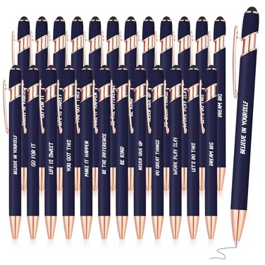 Yeaqee 24 Pcs Inspirational Ballpoint Pens Motivational Black Ink Retractable Quotes Pen with Stylus Tip Encouraging Message Pen Bulk for Women Men Writing Office School Christmas Gift (Black)
