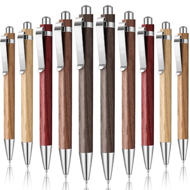 Fumete 10 Pcs Bamboo Retractable Pens Thank You Wooden Pen Engraving 1mm Black Ink Ballpoint Pen Writing Office School Supplies for Teacher Coworker Student Journaling Pen Christmas Pen Gift