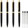 LINFANC 4 Pack Ballpoint Pens, Premium Retractable Metal Ballpoint Pen, Matte Black with Gold Trim, Medium Point 1.0mm Black Ink Pen for Home School Work Office Supplies, Extra 4 Refills