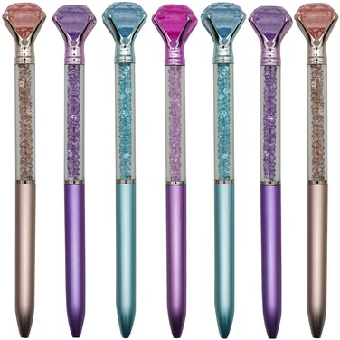Maydahui 12 PCS Big Crystal Diamond Ballpoint Pens Colorful Retractable Bling Quicksand Pen Rhinestones Metal Pen Black Ink for School Office Wedding Party