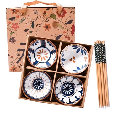 Ceramic Rice Bowls and Chopstick Set of 4,A Good Gift for Friend and Family (RS)
