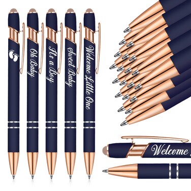 Jspupifip 50 Pcs Baby Shower Pens with Stylus Tip Metal Retractable Ballpoint Pens It's a Boy or Girl Black Ink Pens Bulk for Baby Shower Games Favors Decor Office School Writing Supply(Dark Blue)
