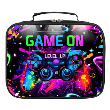 Gamer Lunch Box for Boys, Insulated Reusable Video Game Lunch Bag Portable Waterproof Leakproof Game on Lunch Tote Bag Game boy Lunch Box for School Picnic Travel Back to School Gifts