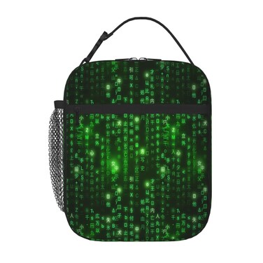 SARA NELL Insulated Lunch Bag Programmer Green Matrix Binary Code Lunch Cooler Box for Women Men Teens Kids, Reusable Lunch Tote Bag, Thermal Insulated Lunch Bags for Work, Picnic, School