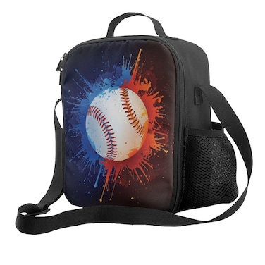 Insulated Lunch Box for Girls Boys, Fire Baseball Leakproof Portable Lunch Bags with Adjustable Shoulder Strap Durable Reusable Cooler Tote Bag for Beach/Picnic/Office/Collega
