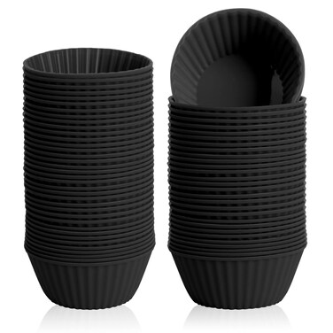 Silicone Cupcake Liners Muffin Cups 36 Pack Reusable &amp; Non-stick Silicone Baking Cups Heavy Duty Silicone Muffin Cups Molds Baking for Party Halloween Christmas (Black)