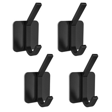 Adhesive Towel Hooks for Bathrooms&iuml;&frac14;&OElig;Heavy Duty Wall Hooks for Hanging Robe,Coats,Keys,Handbag,Waterproof Aluminum Sticky Hooks for Home - Black 6 Pack