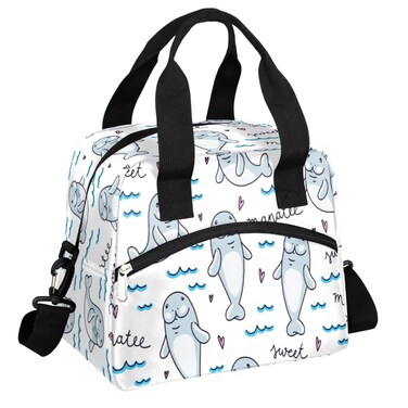 lakefvgk Insulated Lunch Bag with Detachable Shoulder Strap &amp; Carry Handle, Cute Animal Manatee Reusable Eco-Friendly Cooler Bag Tote Bag Picnic Box for Kids Men Women