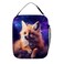 DOINBEE Cute Galaxy Fox Lunch Box, Kawaii Fox Purple Galaxy Space Animal Insulated Lunch Bag Tote for Girls Boys Kids Men Women, Reusable Leakproof Lunchbox Cooler Food Bag with Side Pocket
