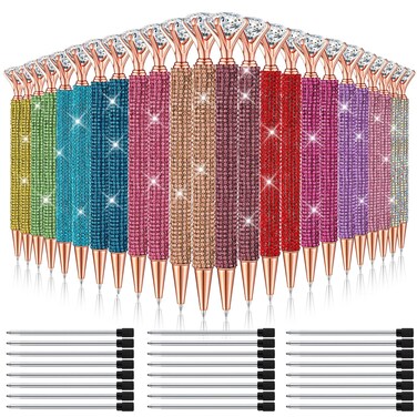 Seajan 24 Pcs Retractable Diamond Pen Glitter Rhinestone Pen Black Ink Cute Crystal Pens Metal Ballpoint Pens with 24 Replacement Refills for Women Office Bridal Shower Wedding (Multi Colors)