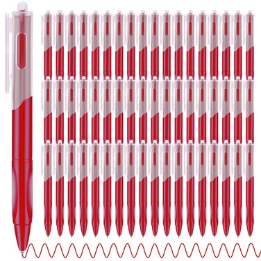 Aozora Pens Bulk,60 Pack Red Click Pens with Grip,Wholesale Retractable Ballpoint Pens Medium Point,Smooth Ink Pens for Journaling School Office Supplies 1.0MM Red Ink