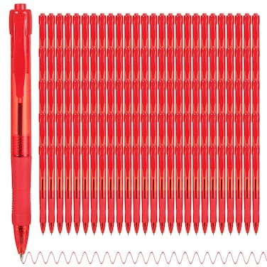 deegtran Pens Bulk, 100 Pack No Bleed Red Ink Click Pens with Soft Grip, Wholesale Retractable Ballpoint Pens for Office School, Medium Point Smooth 1.0MM