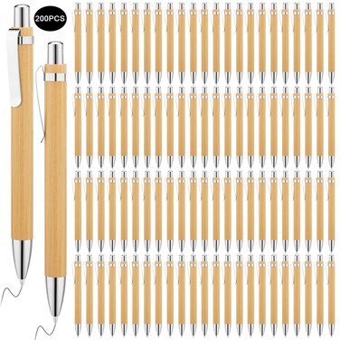 SATINIOR 200 Pcs Bamboo Ballpoint Pens, Wooden Retractable Ballpoint Pen, Black Ink, 1mm Pen, Sustainable, Stylish, Practical, Widely Applicable