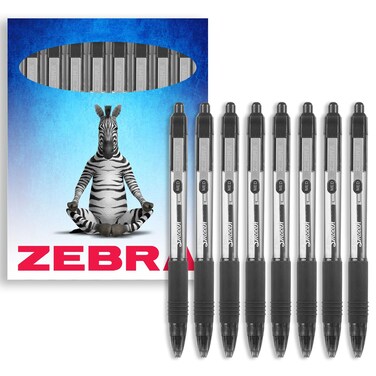 Zebra Z-Grip Smooth Retractable Ballpoint Pen - 1.0mm Nib - Black - Pack of 8 - In Gift Box