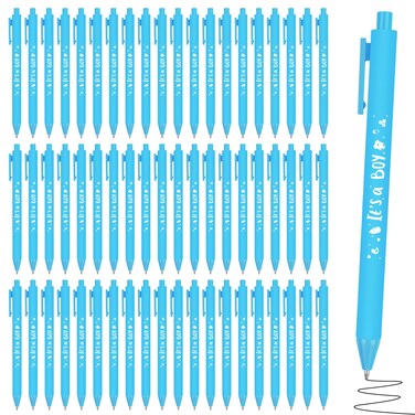 ADXCO 60 Pieces Baby Shower Pens It's a Boy 1.0 mm Ballpoint Pen with Black Ink Retractable Writing Pens for Guests Friends Baby Shower Gender Reveal Party Favors Office School Student Writing, Blue