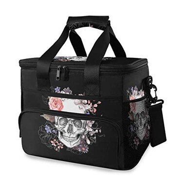 ALAZA Sugar Skull Floral The Day of Dead Large Cooler Insulated Picnic Bag Lunch Box for Adult Men Women