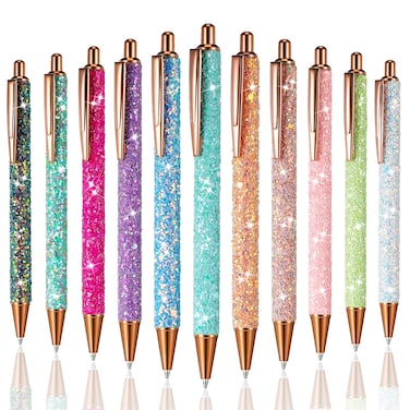 11 Pcs Fancy Pens for Women Glitter Pretty Cute Pens Sparkly Retractable Pens Black Ink Medium Point 1.0 mm Cool Journaling Pens for Women Girls(Sequin Style)