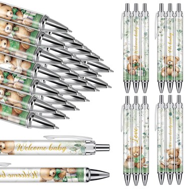 Chuangdi 24 Pcs Baby Shower Ballpoint Pens Favors Bulk Retractable Ballpoint Pen Black Ink with Baby Shower Gifts for Guests School Supply(Green Bear)