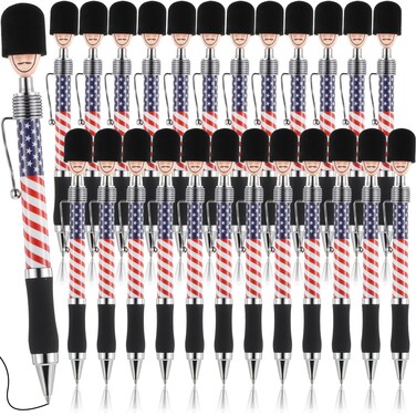 American Flag Ballpoint Pen Patriotic Soldier Pens Black 1.0mm Ink Retractable Pen 4th of July Independence Day Writing Pens School Office Supplies Party Decoration Favor (24 Pcs)