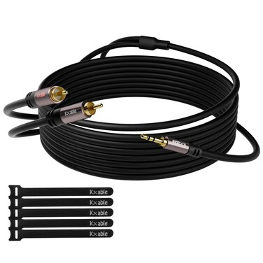 3.5mm to RCA Cable 15FT, 2 Male RCA to Aux Stereo Audio Adapter, Hi-Fi Sound Auxiliary RCA Y Splitter Cord, Shielded 1/8 to 2RCA Cable for Headphone, MP3, Tablet, Speaker, HDTV, Phone and More