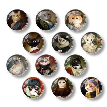 KROYSEA 12 Pcs Glass Fridge Magnets Cute Cat Decorative Refrigerator Magnets for Kitchen, Office Whiteboard, Cabinet, and Dishwasher