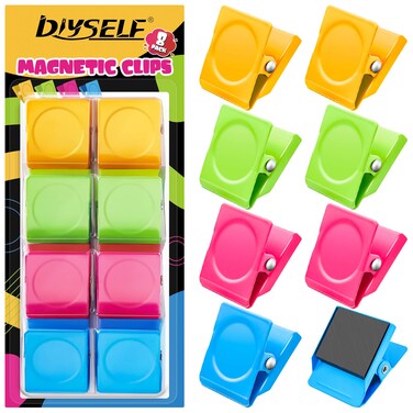 8 Pack Fridge Magnet, Magnetic Clips Heavy Duty for Whiteboard, Refrigerator Magnets Decorative Clips, Cute Clip Magnets for Classroom, School, Strong Locker Magnets Clips for Girls, Boys, Adults