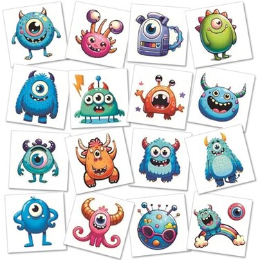 Monster Temporary Tattoo for Kids, 12 Sheet Cute Waterproof Little Monster Tattoo Sticker, Birthday Party Gift School Themed Prize Decoration Supplies for Boys and Girls