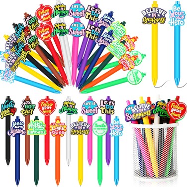 Spakon 100 Pcs Christmas Inspirational Quote Pens Bulk Motivational Ballpoint Pens Colorful Pens Novelty Positive Retractable Pens Christmas Bulk Gifts for Women Adult Coworker Student Office