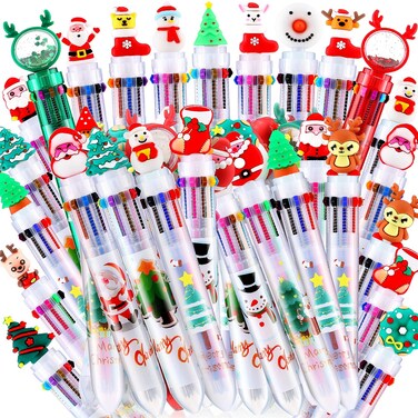Yexiya 22 Pieces Christmas Ballpoint Pen 10 in 1 Multicolor Retractable Ballpoint Pens Xmas Tree Snowman Reindeer Santa Claus 10 Color Pen for Office Gift Supplies Xmas Party Favors