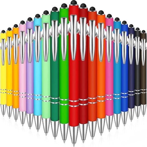 Zonon 38 Pieces Rubberized Ballpoint Pen with Stylus Tip Stylish Metal Pen Capactive Styli Pen with Soft Rubberized Grip, Black Ink Pen for Most Devices (Assorted Colors)
