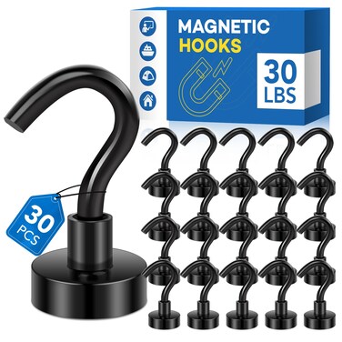 LOVIMAG Magnetic Hooks&iuml;&frac14;&OElig;30Lbs Magnets with Hooks for Cruise, Black Magnetic Hooks for Hanging, Fridge, Classroom, Refrigerator, Ceiling, Office, Kitchen. Grill, Garage-30Pack