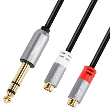 Togconn 6.35mm to 2RCA Audio Adapter, 1/4 inch Male TRS to Stereo Dual RCA Female Y Splitter Cable, Gold Plated Plug (10 Inch/25CM)