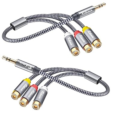RIKSOIN RCA to 3.5mm, 2-Pack 0.9ft/28cm 3.5mm Male to 3RCA Female Adapter Audio Stereo Cable [Nylon Braided, Shielded] 3.5mm to RCA Cable for Smartphones, Computers, Subwoofers, Amplifiers