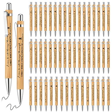 50 Pack Bible Verse Bamboo Retractable Ballpoint Pens Christian Pens Inspirational Bible Verse Ballpoint Pens with Black ink Pen for Journal Writing Office Supplies Religious Gifts for Men Women