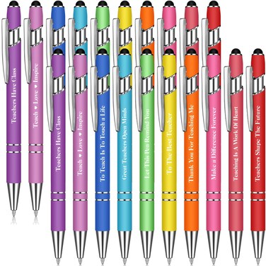 Greeting Theme Ballpoint Pen Teacher Appreciation Pen Inspirational Ballpoint Pens Screen Touch Metal and Stylus Pen for Teacher Writing Stationery School Office Supplies,10 Styles (20 Pieces)