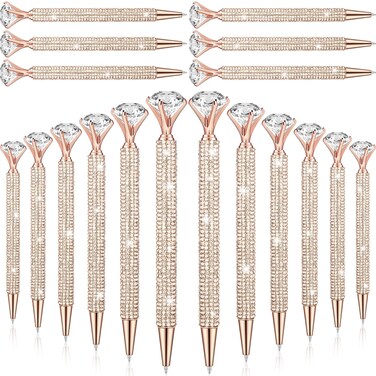 Honoson 50 Pcs Big Diamond Pens Bulk Bling Rhinestone Pens with Crystal Christmas Glitter Retractable Black Ink Ballpoint Pens for Bridal Shower Gifts School Office Birthday Party Favor(Rose Gold)