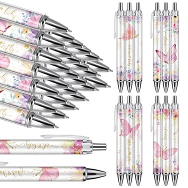 Chuangdi 24 Pcs Baby Shower Ballpoint Pens Favors Bulk Retractable Ballpoint Pen Black Ink with Baby Shower Gifts for Guests School Supply(Butterfly)
