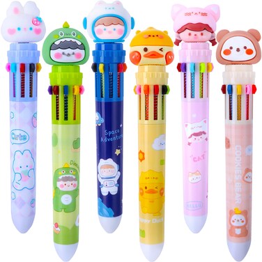Heliar Multicolor Ballpoint Pen 0.7 mm, 10-in-1 Colored Retractable Cartoon Animal Ballpoint Pens for Office Back to School Supplies Students Children Kids Gift, 6 Count