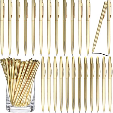 Fuutreo 25 Pack Gold Pens Bulk Gold Metallic Pens Slim Ballpoint Pens Retractable Christmas Ballpoint Pen with Black Ink Metal Pens Mini Conical Pens for Christmas Wedding, 1.0 mm