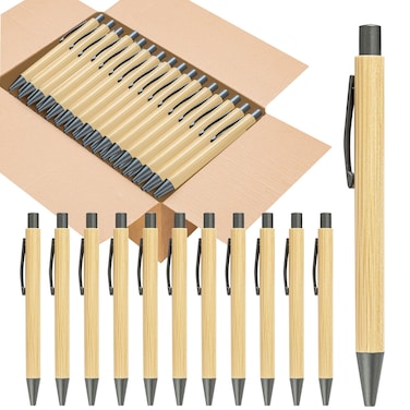 lyforx 250pcs Bamboo Pens Bulk Wooden Bamboo Pens Engraving Wooden Ballpoint Pen Customizable Gift Pen Bulk Chic Black