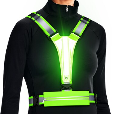 Ylzzrs LED Reflective Vest Running Gear, USB Rechargeable Light Up Running Vest Chest Phone Holder for Runners Night Walking,6-11hrs Light Adjustable Waist/Shoulder for Women Men Kids (Green)