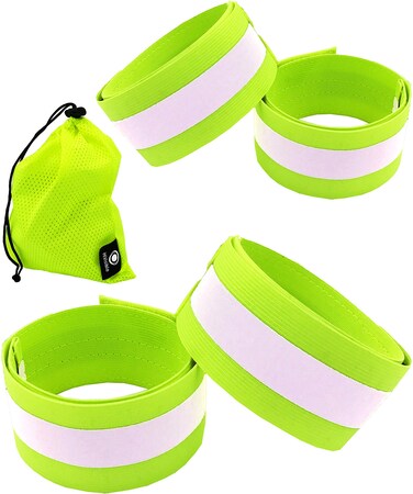 HiVisible Reflective Bands for Night Walking Reflective Arm Bands for Runners Reflective Wristbands Reflective Ankle Bands Cycling Reflective Running Gear Bike Pant Leg Strap Bicycle Pants Clips