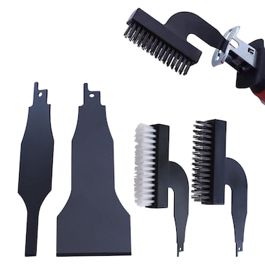 CALIDAKA Reciprocating Saw Scraper Blade Set, 4 Pcs Reciprocating Saw Spatula Brush Attachments and Adapters for Reciprocating Saws Multifunctional High Carbon Steel Tile Cleaning Tools(Black)