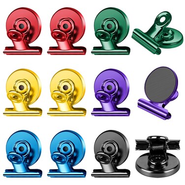 FINDMAG 12 Pack Strong Magnetic Clips Heavy Duty, Whiteboard Magnets Clips, Strong Fridge Magnetic Clips, Refrigerator Magnets Scratch Free Magnet Clips for Photo Displays, Office, School, Kitchen